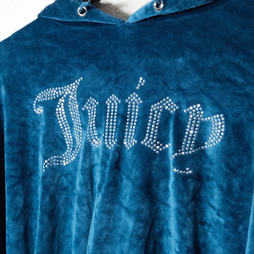 Juicy Couture Velour Cropped Hoodie Blue XL Y2K Bling Indie Sleaze - Picture 4 of 10
